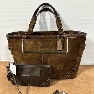 Coach Hampton Gallery Brown Suede Tote and Pouch